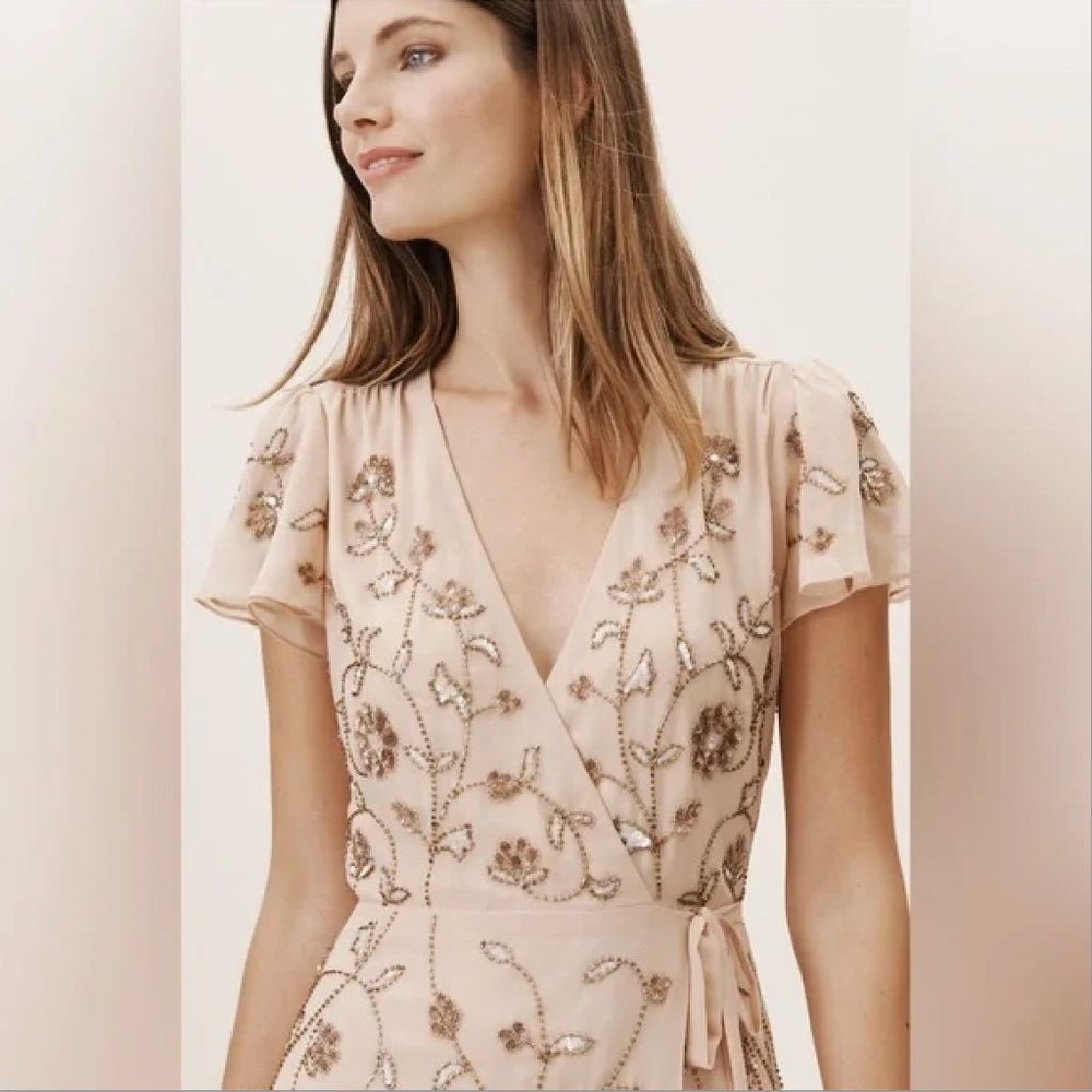 Anthropologie BHLDN Plymouth Wrap Dress Beaded Maxi